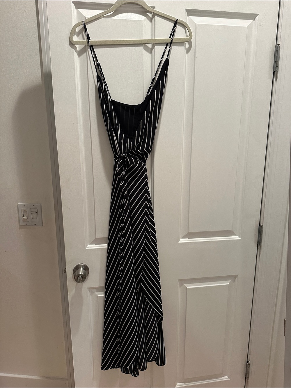 Black and White Striped Wrap Dress - Women's